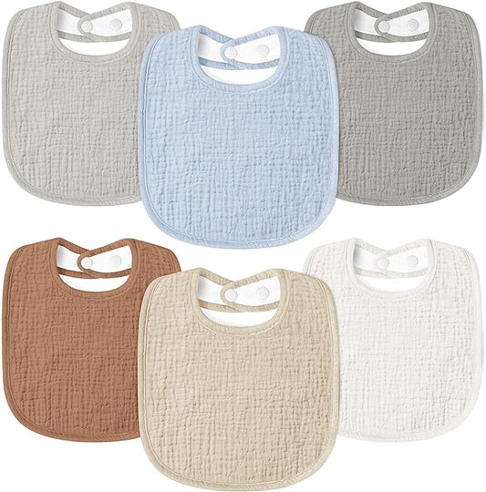 Susurration Muslin Baby Drool Bibs 6Pack Soft Square Adjustable Baby Bandana Bibs for Unisex Girls & Boys