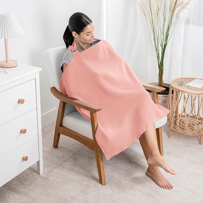 Comfy Cubs Muslin Nursing Cover, Pack of 1, 100% Muslin Breastfeeding Cover - Soft & Breathable Baby Nursing Scarf with Adjustable Neck Strap - Portable, Lightweight & Privacy Coverage - Lace