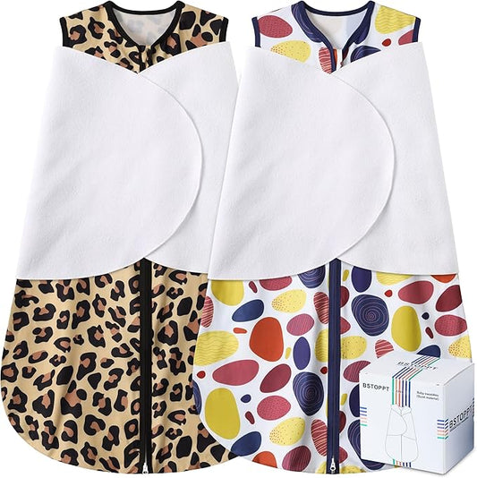 Newborn Sleep Sack Baby Swaddle,3-Way Adjustable Wearable Blanket,100% Rayon Cotton Swaddling Sleeping Bag，TOG 0.5 (Leopard & Cobble, 6-12 Months)