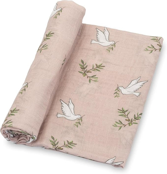 LollyBanks Baby Blanket, 100% Cotton Muslin Swaddle, Soft 47 x 47 Inches for Girls, Nursery Essentials, Registry (Dove Print)