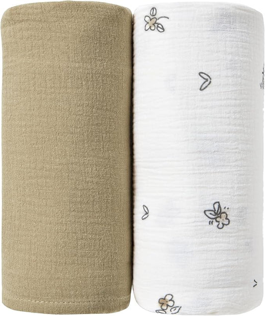 JELLYMONI Muslin Swaddle Blankets for Unisex, 2 Pack Newborn Receiving Blanket, Large 47 x 47 inches Soft Breathable Muslin Baby Blanket for Newborn Boys & Girl