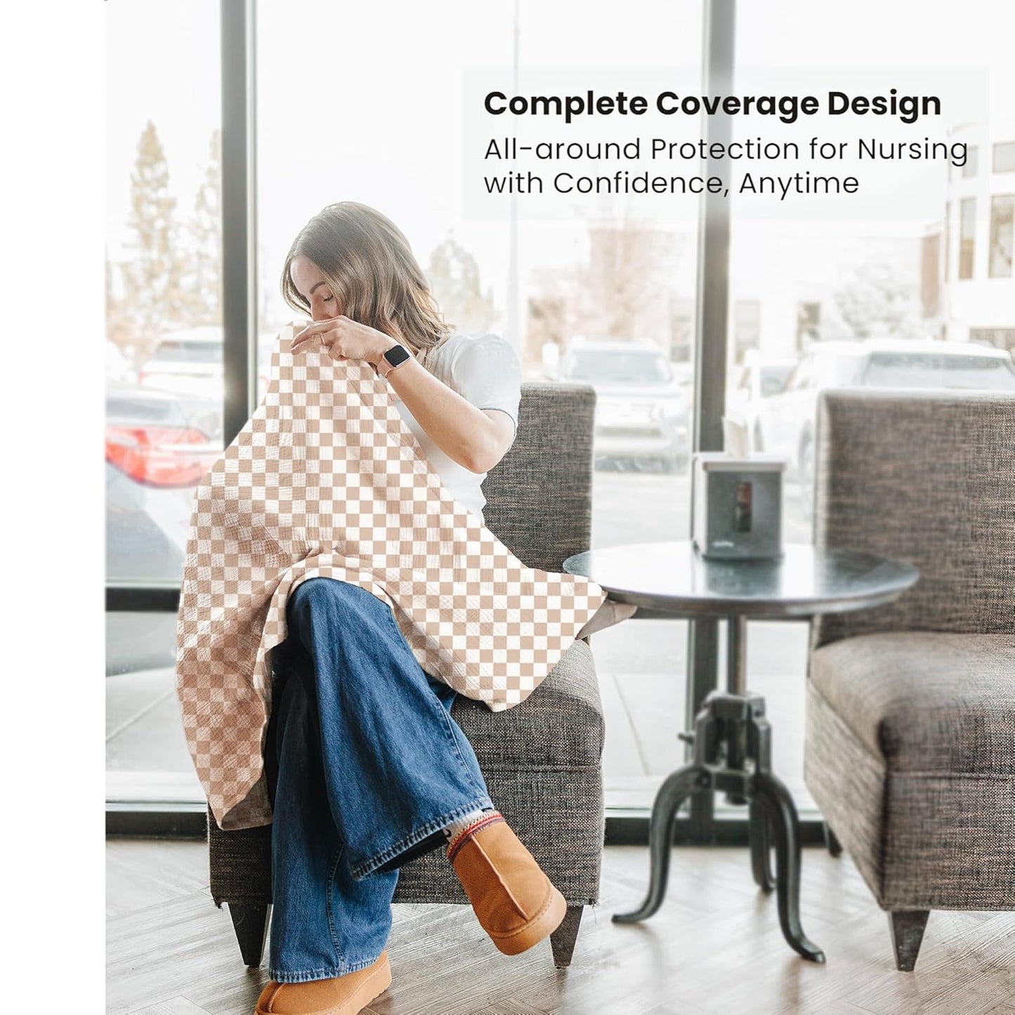 Konssy 2-Pack Muslin Nursing Cover Up for Breastfeeding Moms with Rigid Hoop, 100% Cotton, Lightweight & Breathable Breastfeeding Cover, Adjustable & Comfort