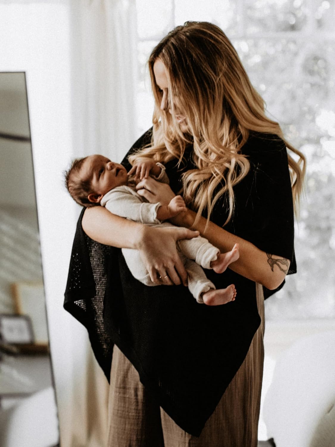 We are Amma | The Cocoon™ - Newborn Essentials Must Haves: Nursing Cover for Breast Feeding Essentials | Nursing Sweater Used as Breastfeeding Cover (Black, Plus Size)