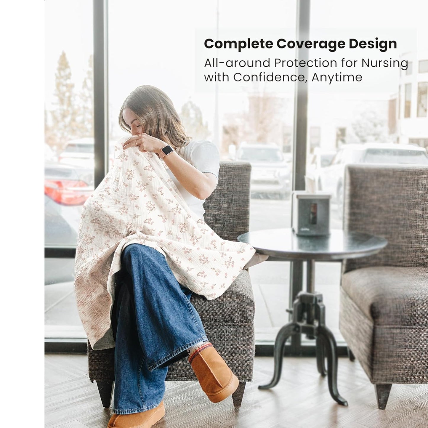 Konssy 2-Pack Muslin Nursing Cover Up for Breastfeeding Moms with Rigid Hoop, 100% Cotton, Lightweight & Breathable Breastfeeding Cover, Adjustable & Comfort