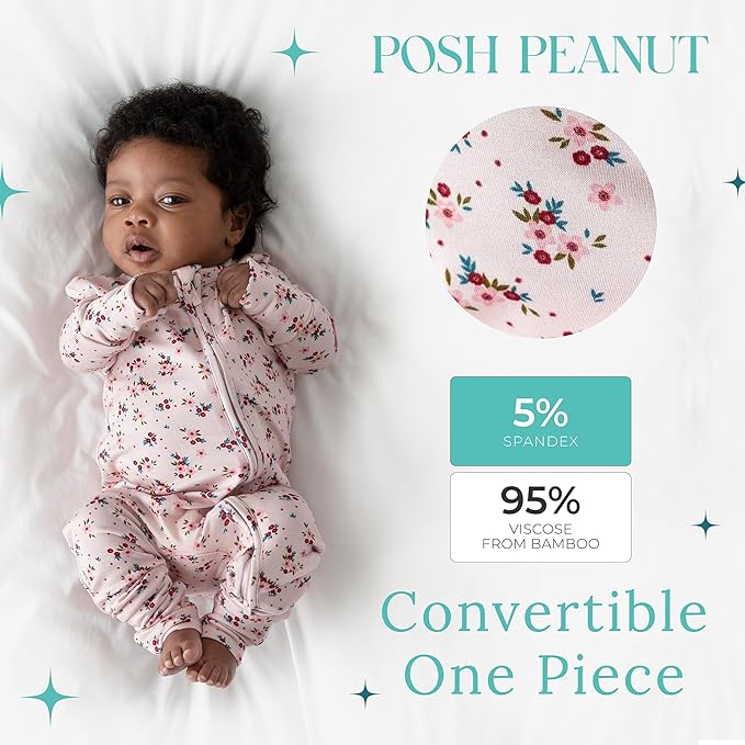 Posh Peanut Convertible Baby Sleepers - Girls Footless Baby Pajamas with 2 Way Zipper for Easy Diaper Changes