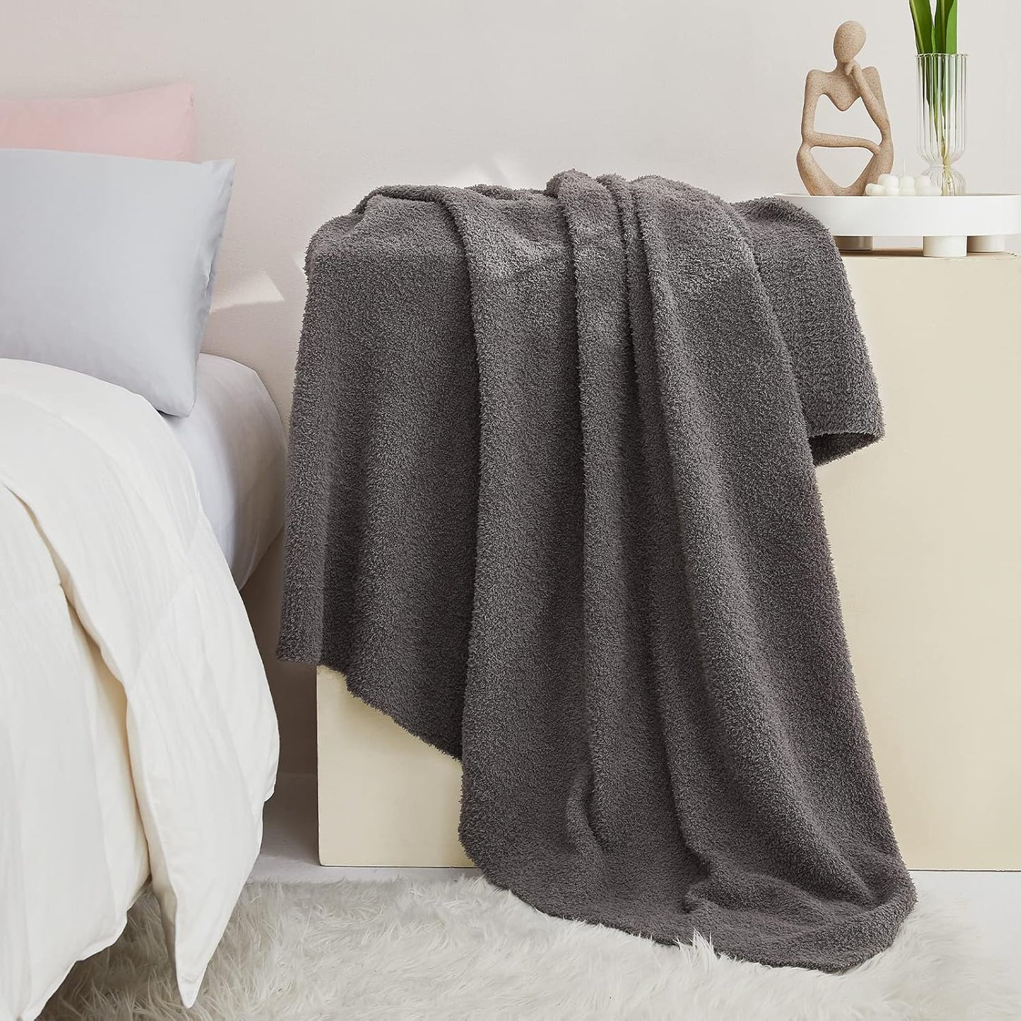 CYMULA Knit Throw Blanket for Couch Dark Grey-Super Soft Lightweight Plush Fuzzy Fluffy Cozy Blankets and Throws for Sofa Bed, 50x60 inches