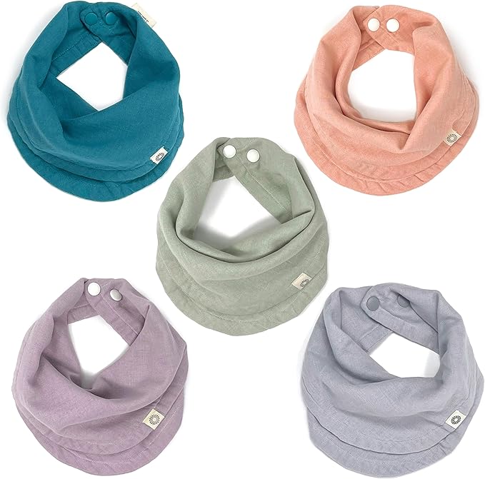 Kishu Baby Indi - Fairtrade Organic Baby Bibs for Girls or Boys - Rounded, 4-Way Reversible, 8 Layer Muslin Drool Bibs