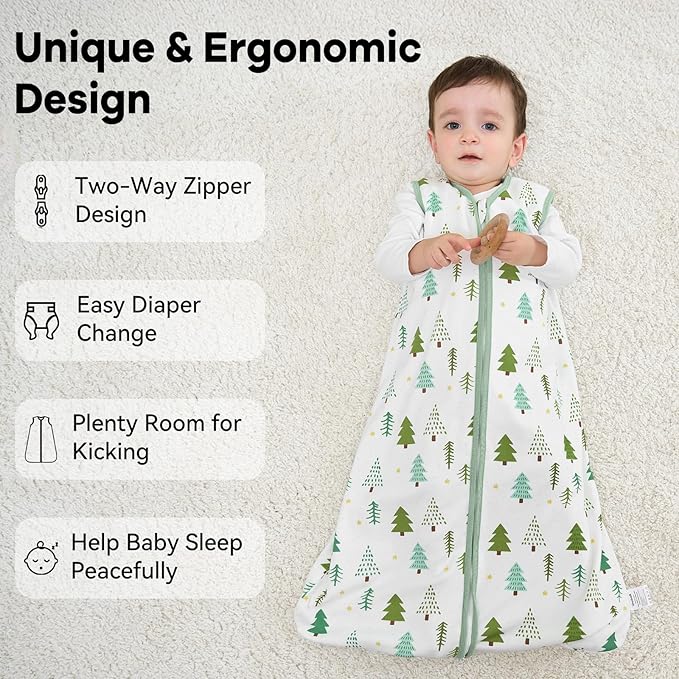 Baby Sleep Sack 18-24 Months 1.0 Tog Baby Wearable Blanket 100% Cotton Sleeping Sack with 2-Way Zipper for Toddler Infant Green Tree