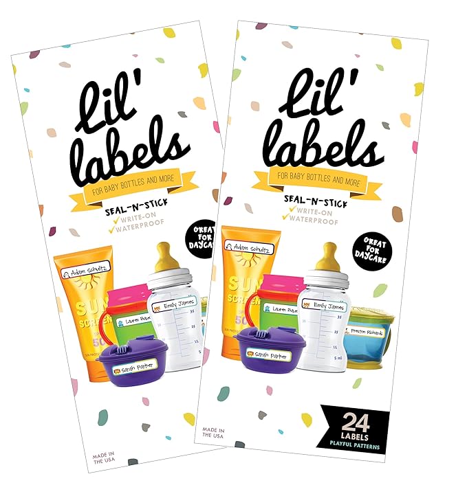 Bottle Labels, Write-On Name, Self-Laminating, Waterproof, Baby Bottle Label for Daycare, Made in The USA (Playful Patterns Set of 2)
