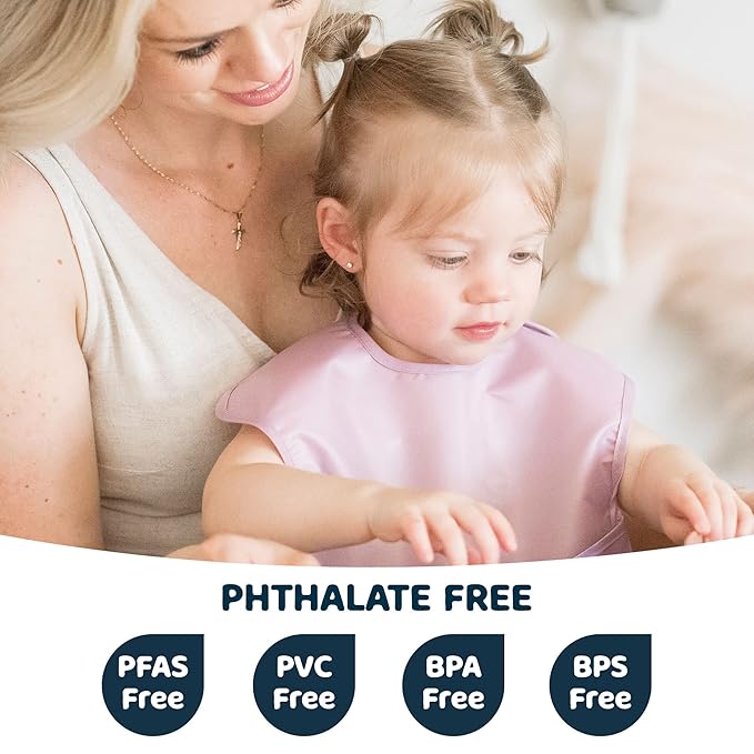 Tiny Twinkle Mess Proof Baby Bibs for Eating – Waterproof, Wipeable Toddler Bibs with Pocket – Baby Food Bibs for Girls & Boys(3 Pack,Taupe, Rose)