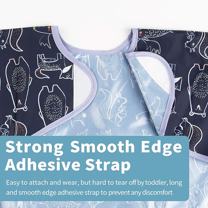 Long Sleeve Bibs For Babies 6-24 Months Full Coverage Shirt Bib for Baby Boys Girls Waterproof Smock Bibs with Sleeves Toddler Mess Free Bib for Eating with Pocket, 3 Pack