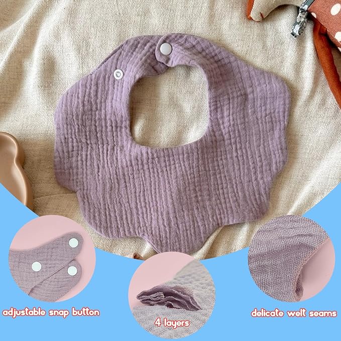 EllieHouse Baby Bibs for Girls Boys 10Pack Muslin Drool Teeth Drooling Teething Bibs Muslin Cotton for Infant Toddler