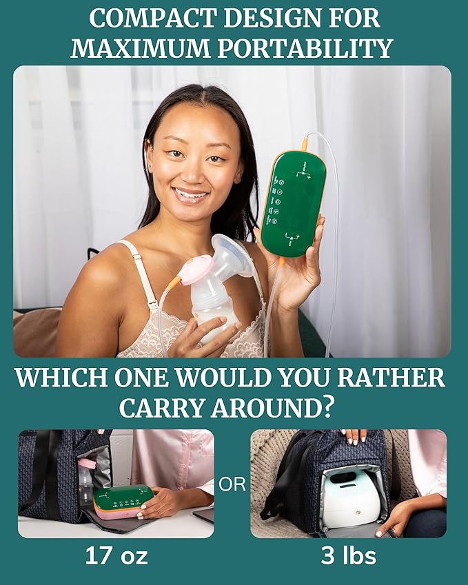 Portable Breast Pump with Dual Motor & Silicone Flanges - Cordless for Travel - Compact Electric Breastmilk Pump - Wall Plug Provided - Double