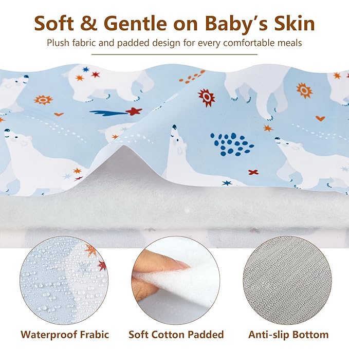 High Chair Cover for Baby Restaurant: Sprouterie Baby Highchair Covers for Restaurant Waterproof Washable Stain and Slip Resistant Portable for Children Outdoor Indoor Eating Blue Polar Bear