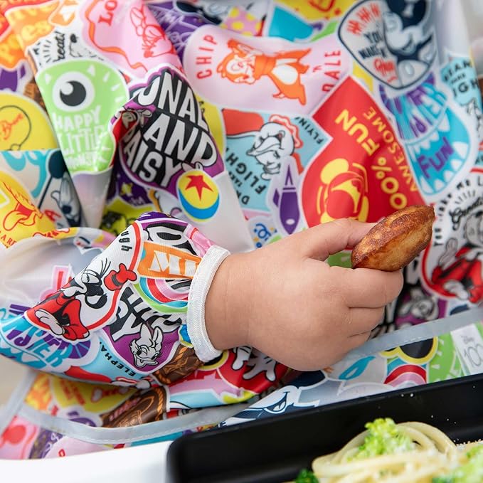 Bumkins Disney Sleeved Bib for Girl or Boy, Baby and Toddler for 6-24 Mos, Essential Must Have for Eating, Feeding, Baby Led Weaning Supplies, Long Sleeve Mess Saving, 100 Years of Fun