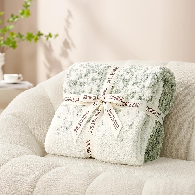 Snuggle Sac Sage Green Throw Blanket for Couch, Reversible Super Soft Warm Blankets Cozy Knit Blanket Fuzzy Plush Lightweight Throws for Sofa, Bed, Picnic, Ombre Sage Green, 50 x 60 inches