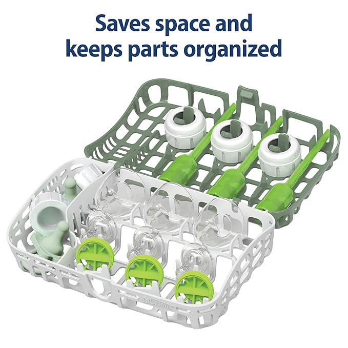 Dr. Brown's Dishwasher Basket for Small Baby Bottle Parts, Pacifiers, and Accessories, Clean, Store and Organize Newborn Essentials, BPA Free, Green