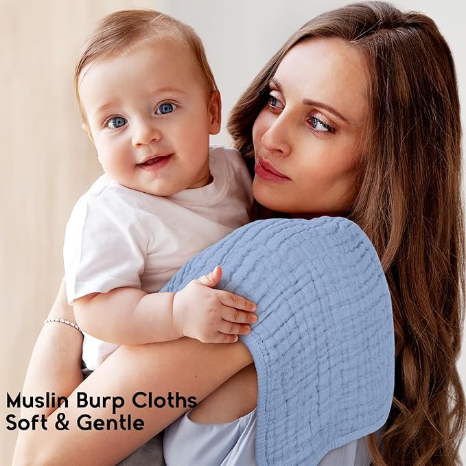 Muslin Burp Cloths for Baby 100% Cotton Burping Cloths for Boys Girls Large 20''X10'' Extra Soft and Absorbent 12 Pack - Gradient White Blue