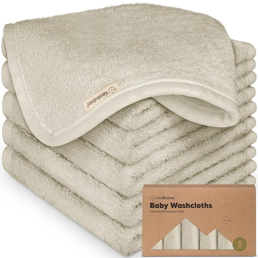 6-Pack Baby Washcloths - Soft Absorbent Viscose from Bamboo Wash Cloths for Babies, Kids, Toddlers, Infant, Newborn Bath Towels, Gentle on Sensitive Skin, 10x10 Reusable Face Towels (Stone)