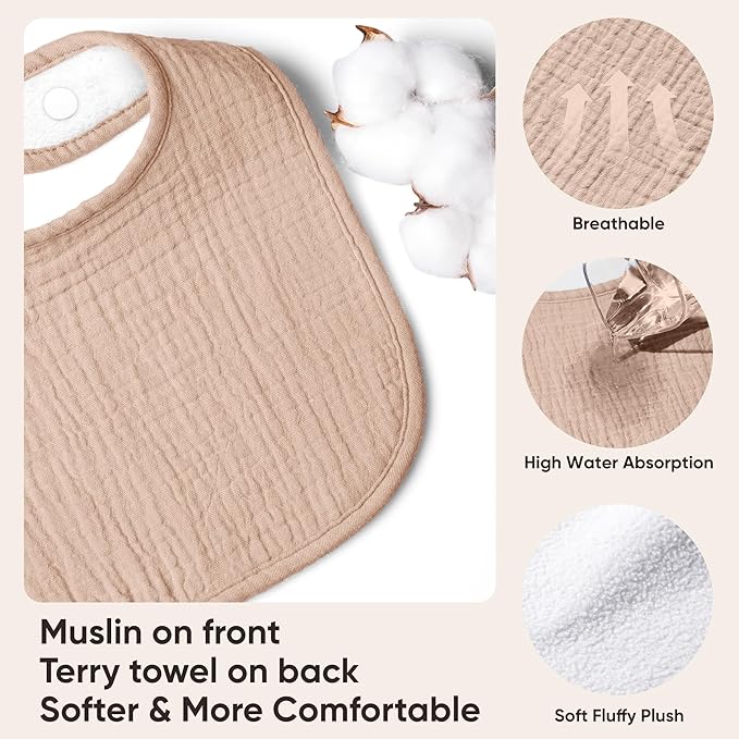 100% Cotton Muslin Baby Bibs 10-Pack Baby Drool Bibs for Unisex Baby Toddlers Infant Newborns Drooling and Teething