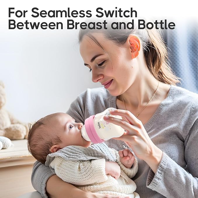 YOHKOH Glass Baby Bottles with Slow Flow Nipple, Newborn Anti-Colic Baby Bottles for 0+ Months, Wide Neck Feeding Bottle, Clear (Multicolour, 2.7oz (Pack of 4))