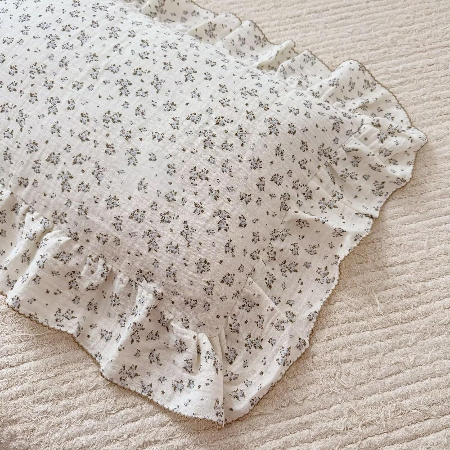 BuLuTu Gauze Muslin Pillow Cases for Toddler Girls Boys Soft Breathable Pillowcase Crib Size, 14"x20", 1 pc, Blue Floral Small Pillow Cover for Travel/Daycare/Nursery Decor, Enveloped Closure