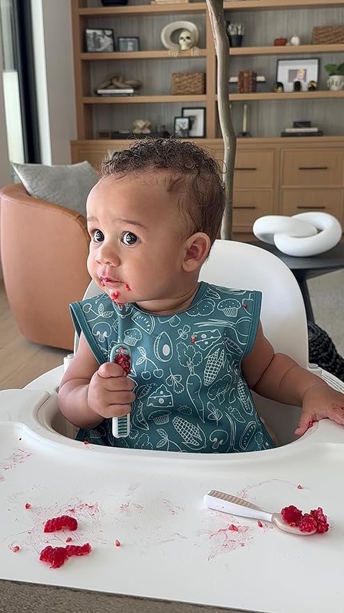 BapronBaby Neutral Foodie Bapron - No Neck Tie Safer Bib for Baby & Toddler - Soft Waterproof Stain Resistant - Machine Washable - Sz Baby/Toddler 6m-3T