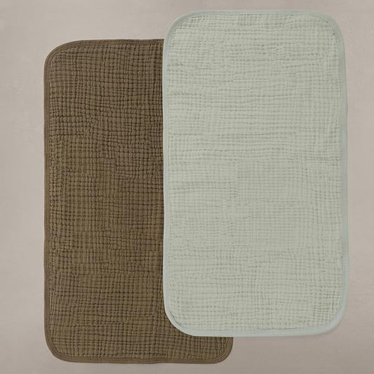 Oilo Burp Cloth 2-Pack Set, Large (12" X 22"), 8-Layer Organic Premium Cotton 4-Way Muslin, Luxuriously Soft, Super Absorbent, & Durable, Machine Washable, Bark Brown & Sea Moss Sage Green