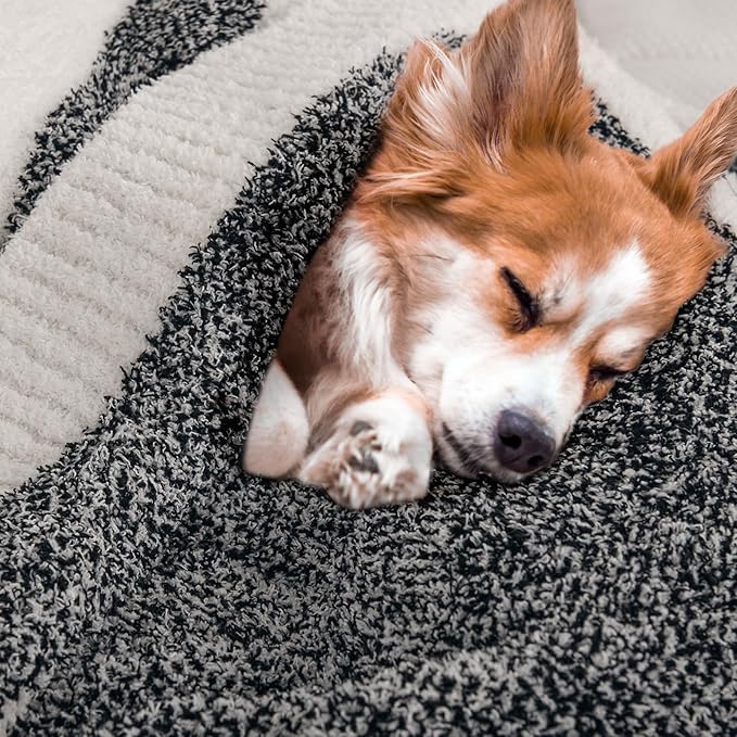 NEXHOME PRO Stripe Cozy Blanket Twin, Knit Fuzzy Throw Blanket for Couch Bed Sofa Picnic, Ultra Soft Blankets for Women Gifts Black 60 x 80 inches