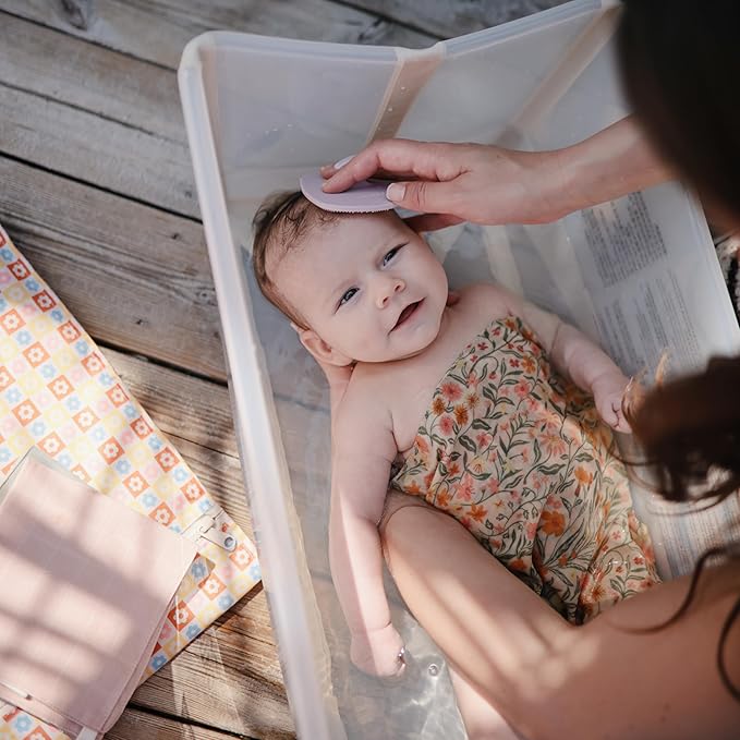 mushie Muslin Organic Cotton Washcloths 5-Pack (Blue Check Combo) | Soft Wipes for Baby Cleanups and Bathing