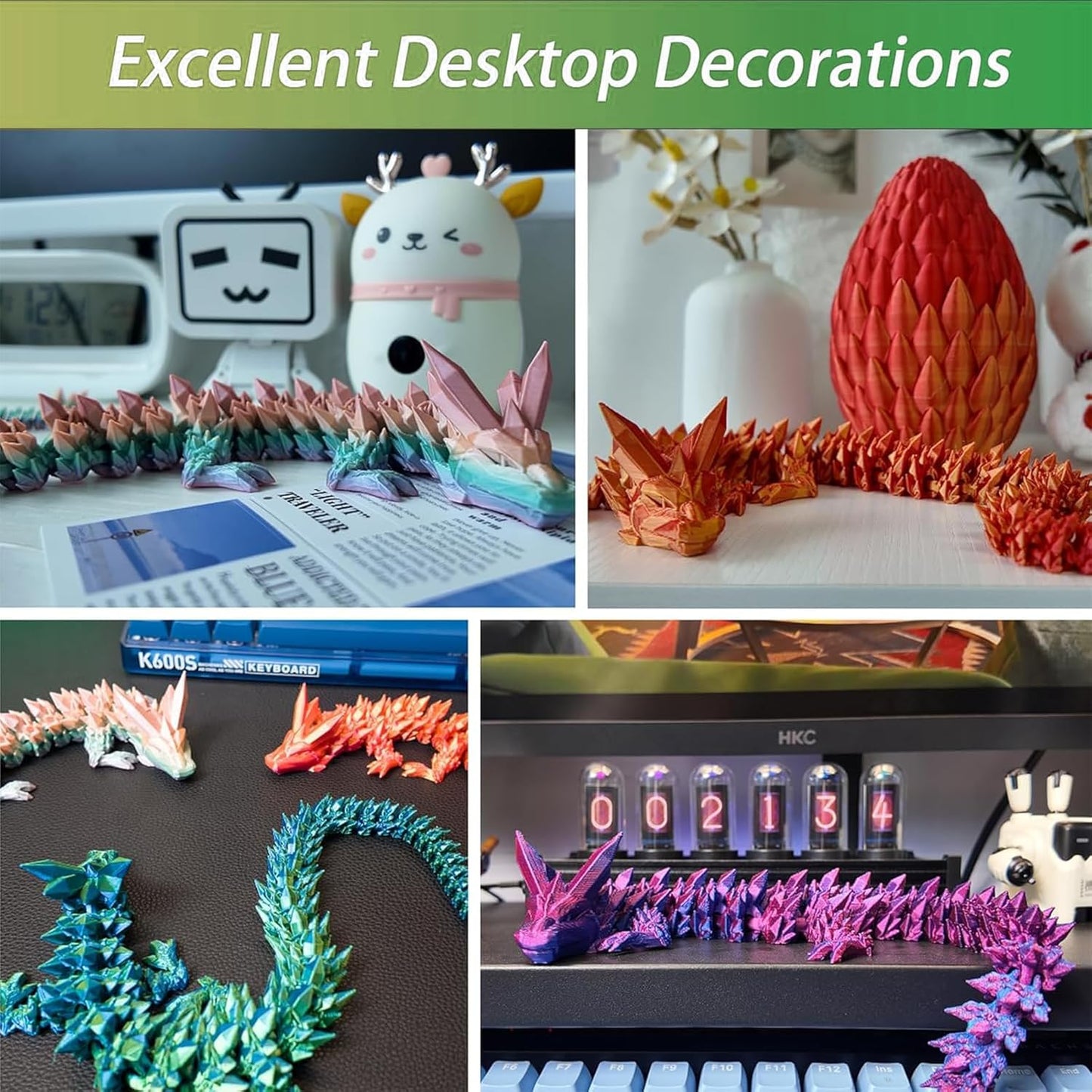 15 inches Dragon with egg,Red-Yellow-Blue Dragon toy,Articulated Crystal Dragon,Fidget toy cool