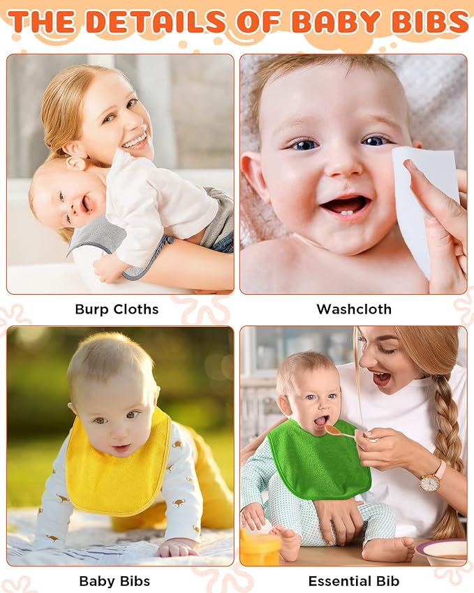 JaGely 30 Pack Baby Muslin Bandana Bibs Multicolor Solid Unisex Waterproof Feeder Adjustable Newborn Teething and Drooling