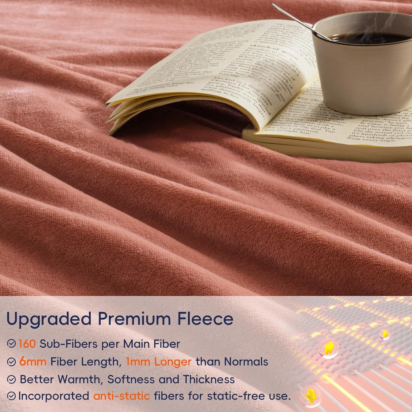 PHF Ultra Soft Fleece Blanket Queen Size, No Shed No Pilling Luxury Plush Cozy 300GSM Lightweight Blanket for Bed, Couch, Chair, Sofa Suitable for All Season, 90" x 90", Brick Red