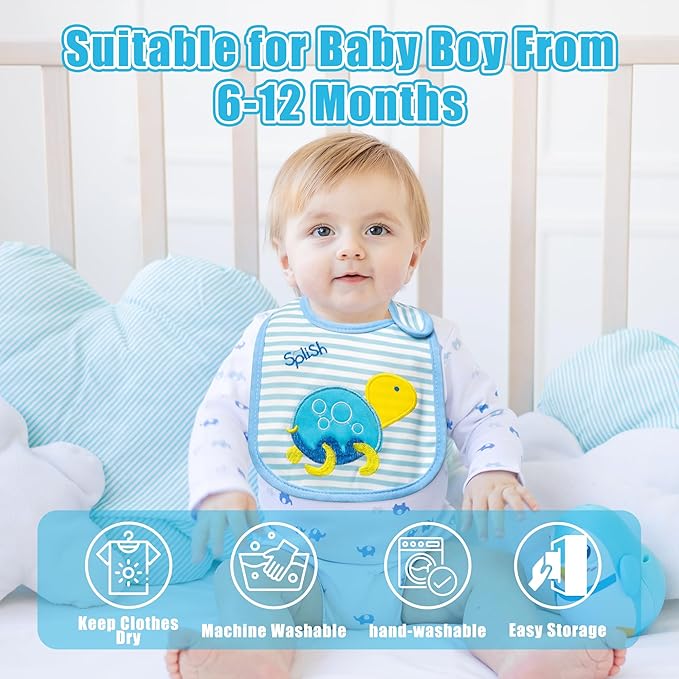 Cotton Waterproof Baby Bibs - 24Pcs Adjustable Hook Loop Closure Bib for Feeding Teething Drooling Eating, 6-12 Months