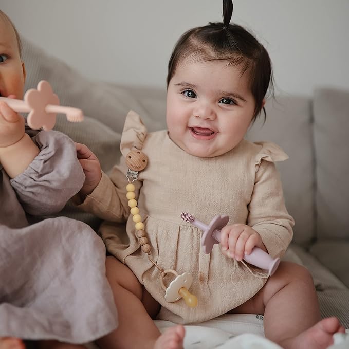 mushie 100% Silicone Baby Pacifier Clip BPA Free | Eva (Muted Yellow)