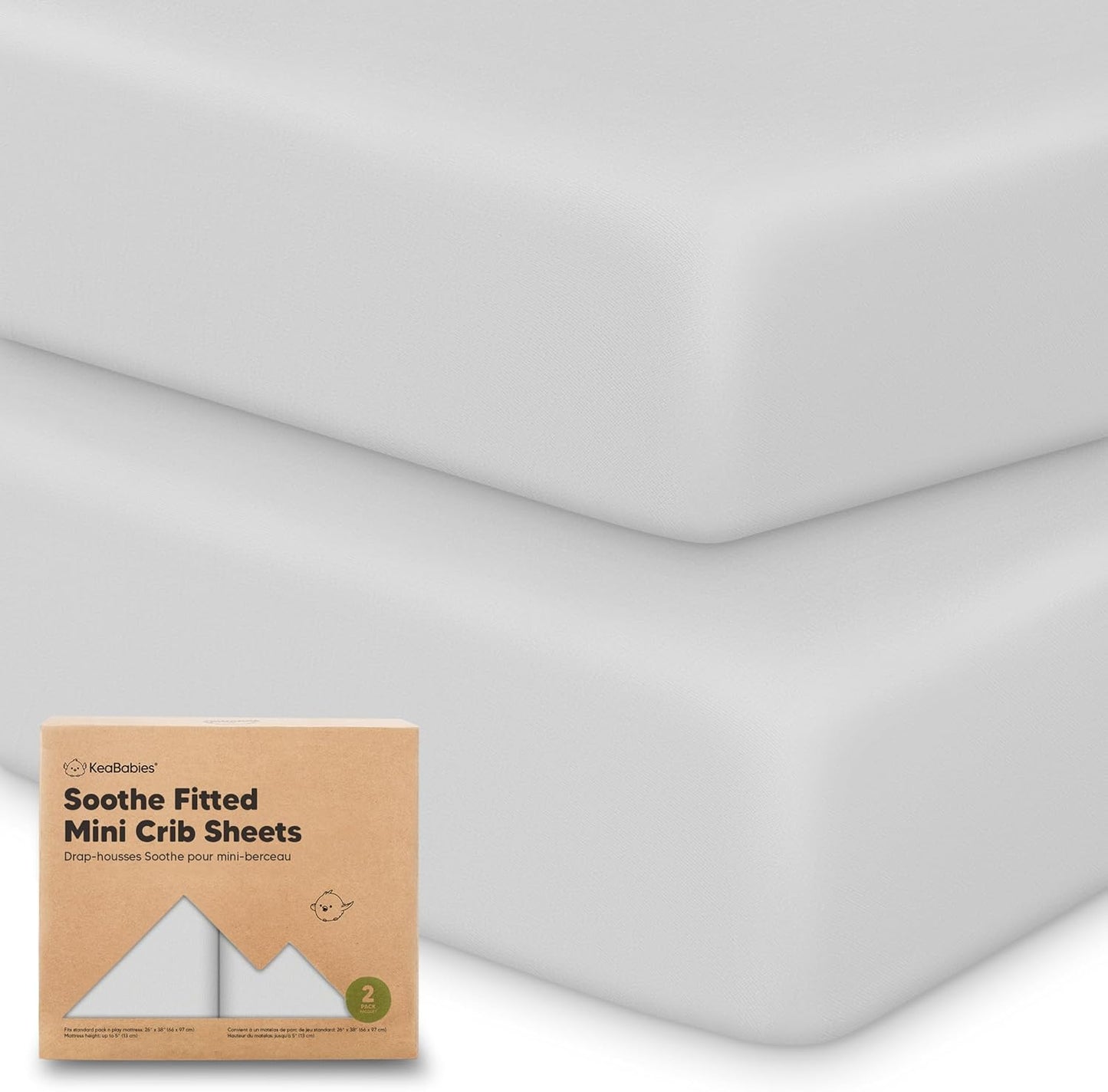 2-Pack Mini Crib Sheets Fitted - 38x26 Pack N Play Sheets for Pack and Play Mattress, Organic Cotton, Soft & Breathable Playard Bedding, Neutral Mini Toddler Bed Cover for Boys, Girls (French Gray)