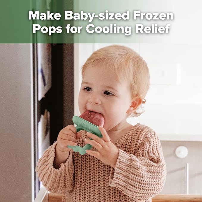 Haakaa Chilly Monster Breastmilk Popsicle Molds, Silicone Popsicle Molds for Baby Teething Relief, BPA Free Frozen Breast Milk Teether Popsicle Maker & Ice Pop Molds for Infant 6m+ (Blush + Pea Green）