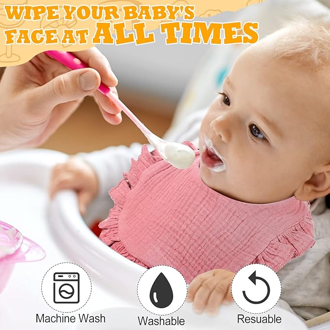 Mepase 10 Pcs Large Muslin Baby Girl Bibs Drool Teething Bibs Lap Shoulder for Boy Girls Teething(Retro Colors)