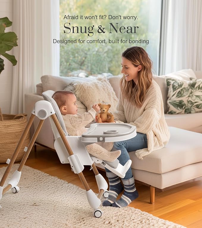 Mallify Foldable High Chairs for Babies and Toddlers, 3-in-1 Convertible Baby High Chair with Removable Soft Cushion and Tray, Adjustable Height & Recline, Lockable Wheels, Ligh Gray