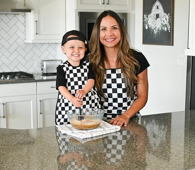 BapronBaby Black Checkerboard Bapron - No Neck Tie Safer Bib for Baby & Toddler - Soft Waterproof Stain Resistant - Machine Washable - Sz Baby/Toddler 6m-3T