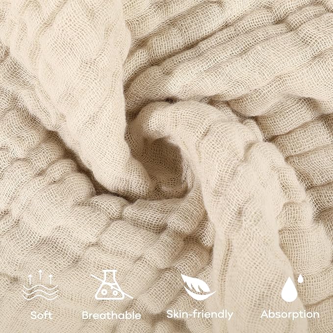 Yoofoss Muslin Baby Washcloths 100% Cotton Face Towels 10 Pack Wash Cloths for Baby 12x12in Soft and Absorbent Baby Wipes (Apricot)