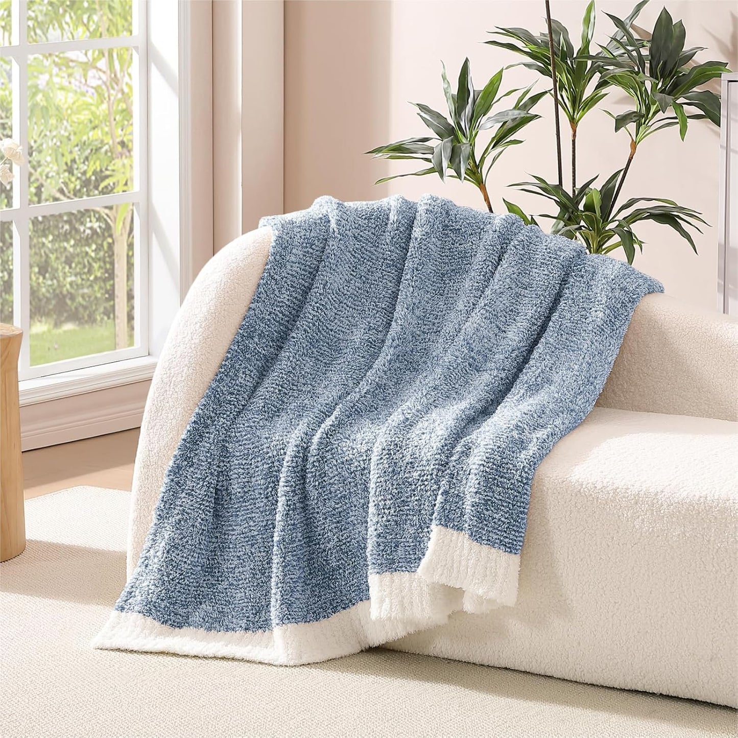 WRENSONGE Throw Blanket Cationic Dyeing Blue Soft Cozy Fluffy Warm Hand Made Throw Blankets for Couch, Sofa, Chair, Bed, Camping, Picnic, Travel Lightweight Bed Blanket - 50"*60"