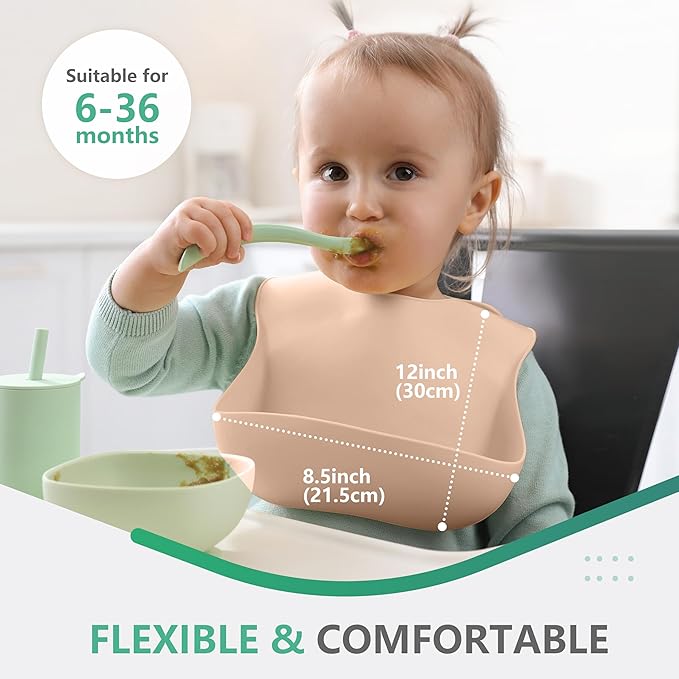 Cuddle Campus Set of 3 Silicone Bibs for Babies & Toddlers,Soft Adjustable Bibs with Pocket Food Catcher for Baby Girl,Boy
