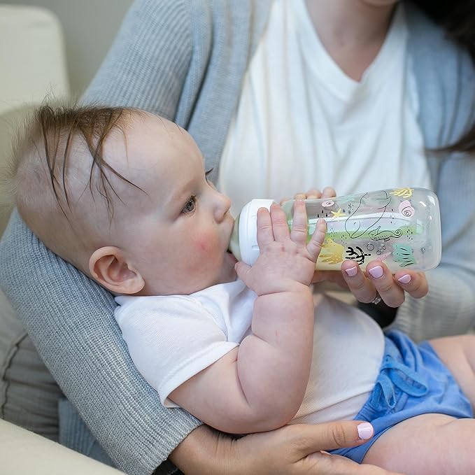 Dr. Brown’s Natural Flow® Anti-Colic Options+™ Wide-Neck Baby Bottle Designer Edition Bottles, Ocean Decos, 9 oz/270 mL, Level 1 Nipple, 2-Pack, 0m+