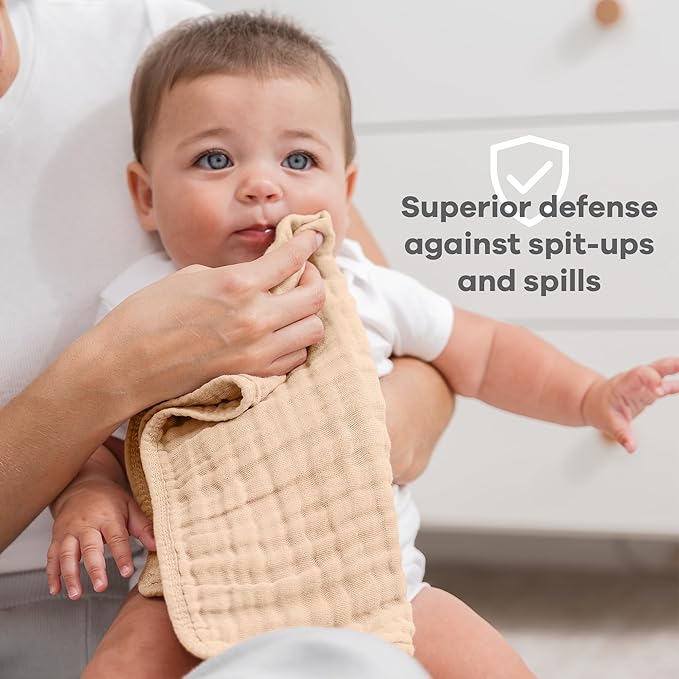 Comfy Cubs Muslin Burp Cloths 20" x 10", Pack of 6 - Large, 6-Layer, Ultra Absorbent 100% Cotton for Baby Drool and Messes - Soft, Safe & Gentle Baby Burp Cloths Set for Boys & Girls - Cream