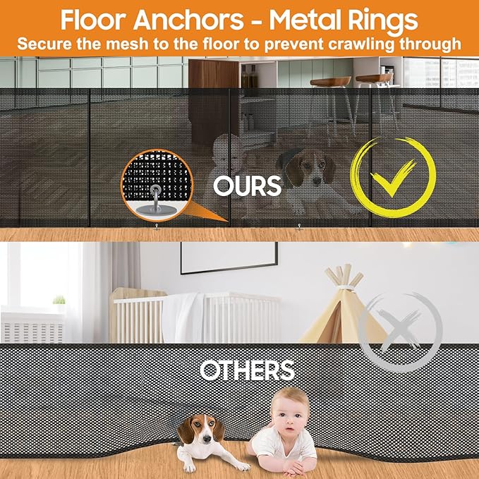 160" Retractable Baby Gates, 42" Extra Tall Upgraded Baby Gate with Reinforced Strip Design, Prevent from Crawling Underneath, Extra Wide Dog Gate Baby Gates for Stairs Doorways Indoor Outdoor