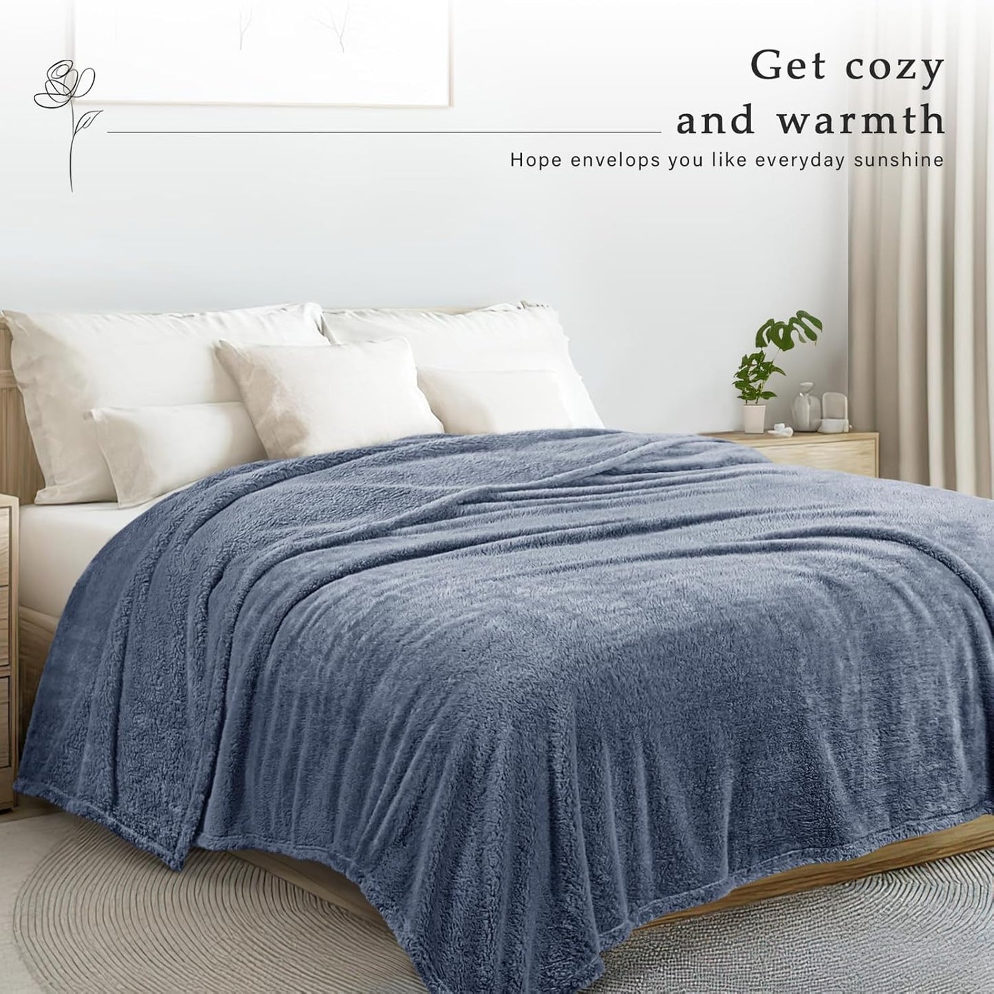 Exclusivo Mezcla Queen Size Flannel Fleece Blanket, Super Soft Velvet Plush Bed Blanket, Fuzzy Cozy and Warm for All Seasons, 90x90 Inches, Stone Blue