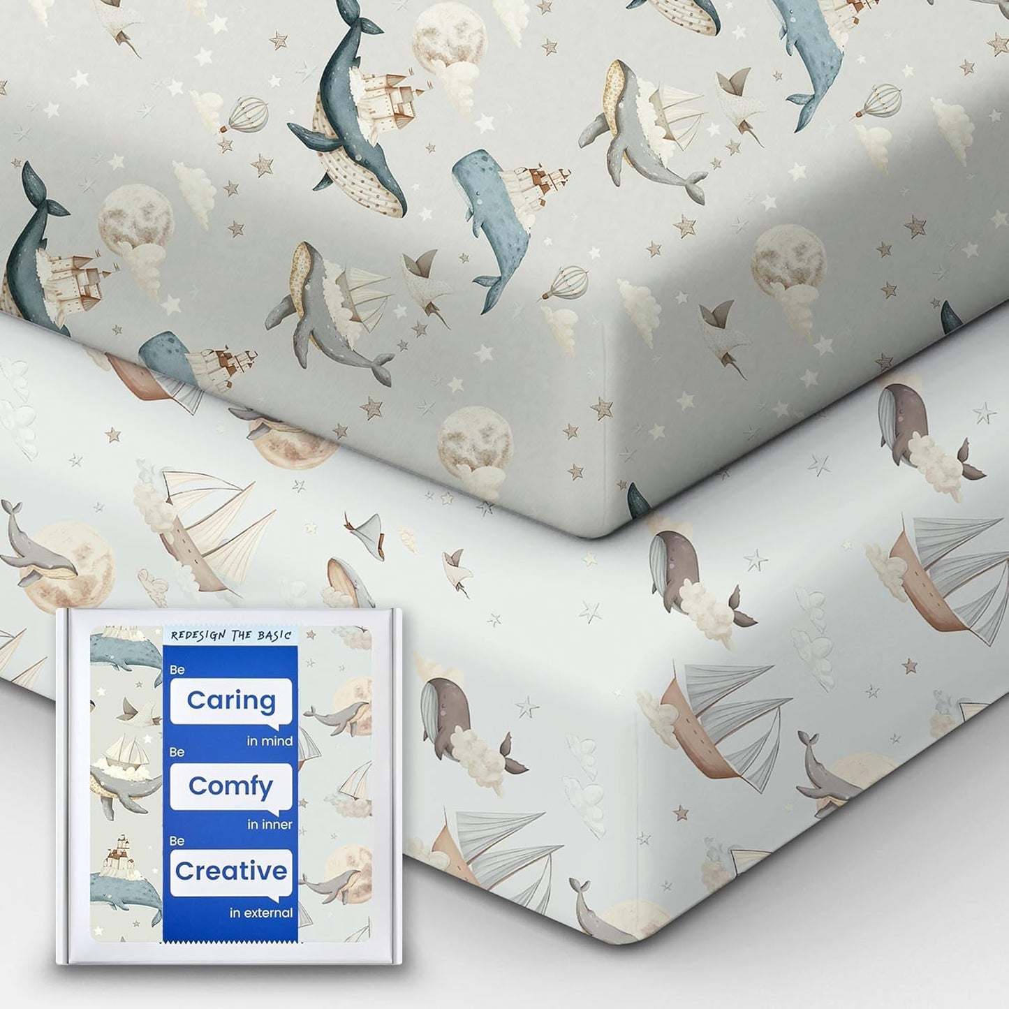 Premium Fitted Baby Boy Crib Sheets for Standard Crib Mattress - Ultra-Soft Jersey Knit Crib Mattress Sheet, Safe and Snug, Durable, Stylish Crib Sheet, 28''x52''x9'' Extra Deep Pocket (Whale Dreams)