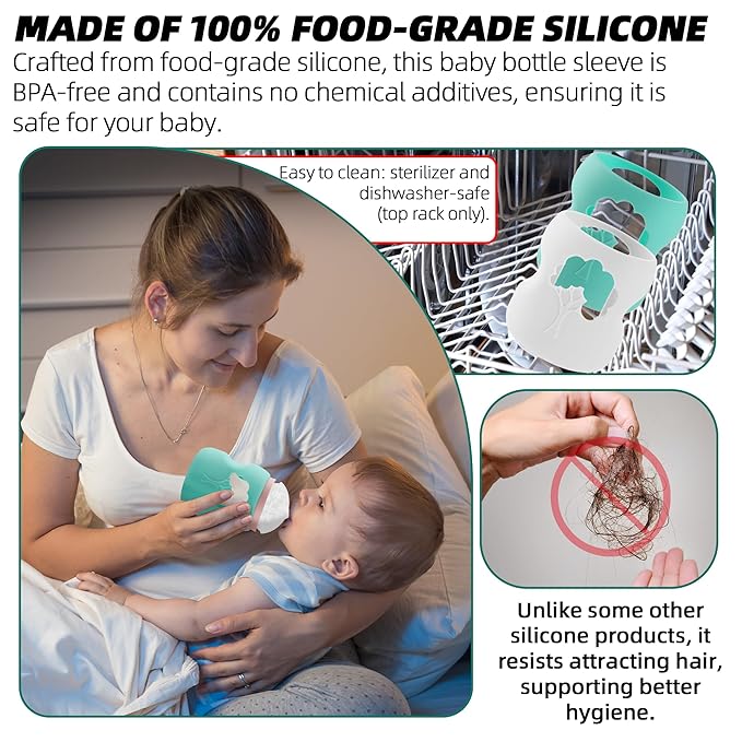 Silicone Baby Bottle Sleeves Compatible with 5 oz Dr. Brown's Natural Glass Bottles Dishwasher-Safe Anti-Colic Baby Bottle Covers for Dr. Brown Wide-Neck Glass Bottles - 2-Pack