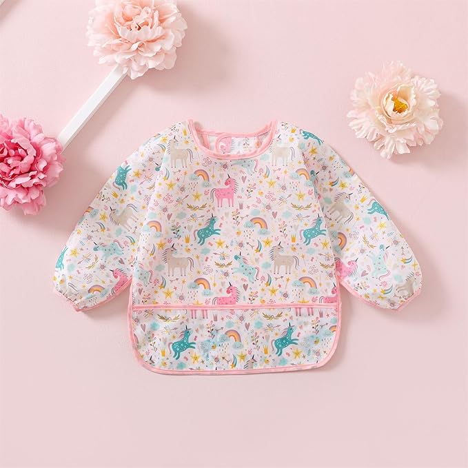 3 Pcs Waterproof Long Sleeves Baby Bibs Weaning Smock Bib 3-24 Months